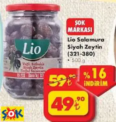 LİO SALAMURA SİYAH ZEYTİN (321-380) 500 G